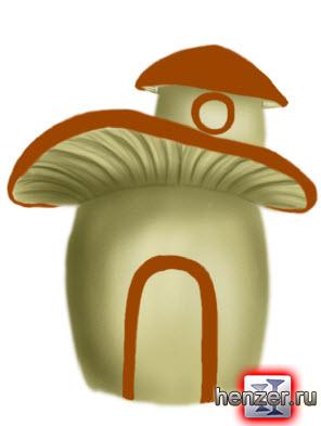 раскрашиваем шляпки на обоих грибах
